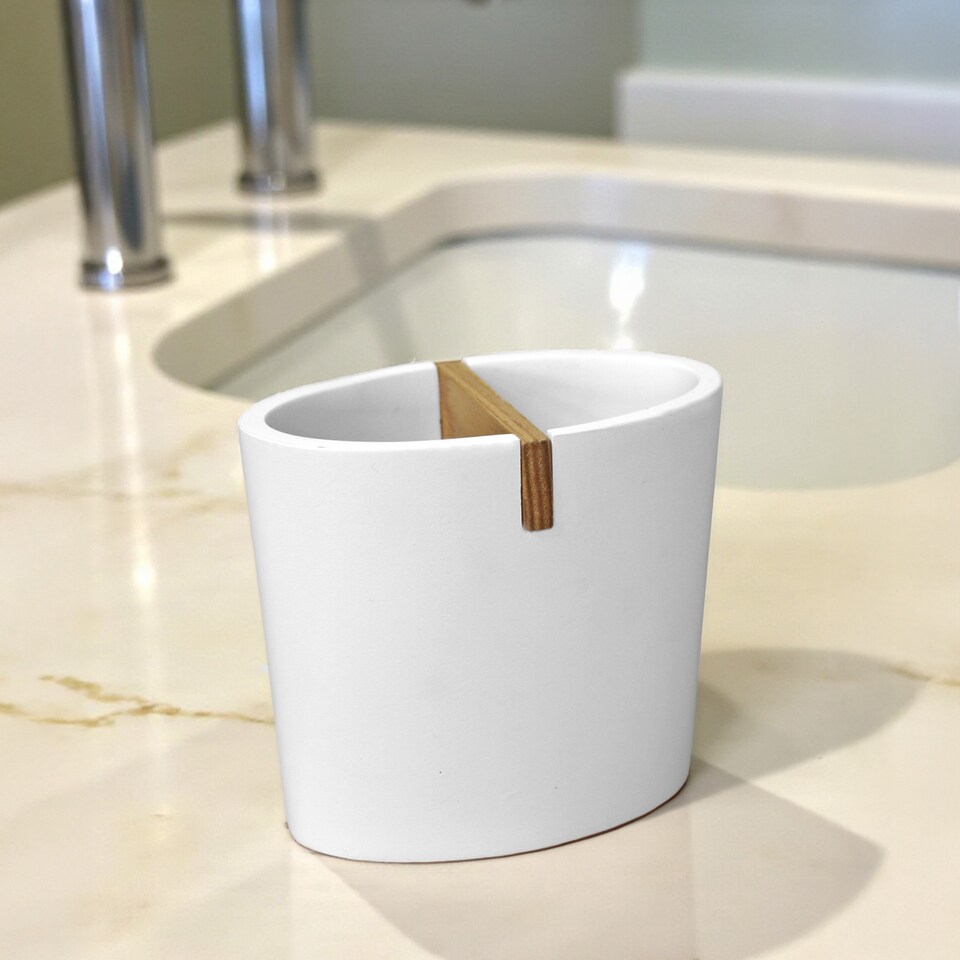 image 1 of Showerdrape Sonata White Bathroom Accessory Set - Soap Dispenser & Toothbrush Holder | White | White | 1