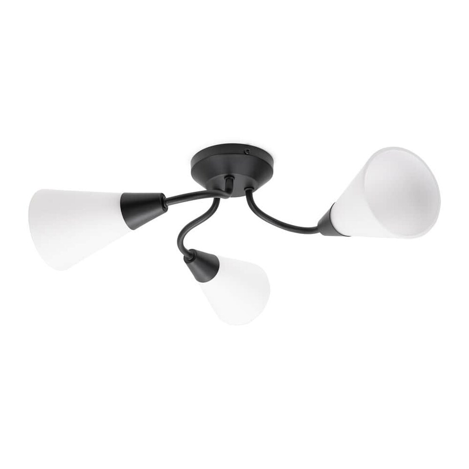 image 1 of ValueLights Kristina 3 Way Black Ceiling Light Frosted Shades and Bulbs