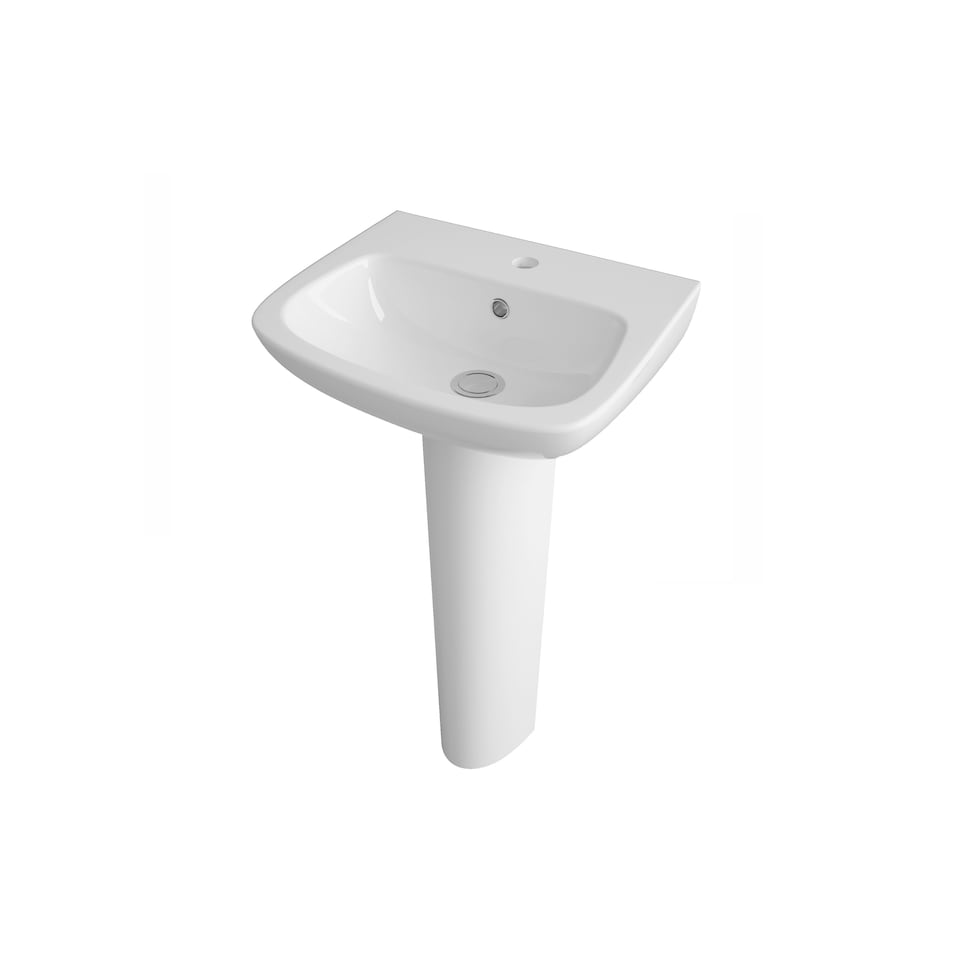 image 1 of 1 Tap Hole Ceramic Basin & Full Pedestal, Square Bathroom Sink, 450mm | White | White | 350 x 450 x 810mm