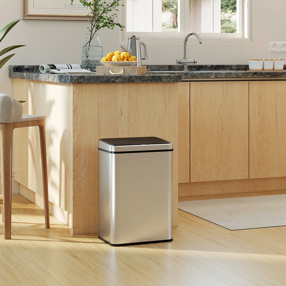 image 1 of HOMCOM Kitchen Bin with Fast Motion Sensor, 40L Stainless Steel Sensor Bin | Silver