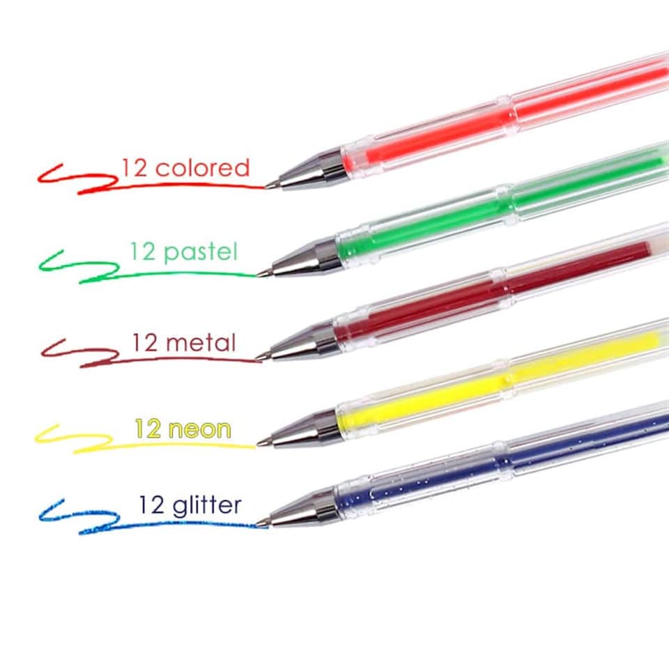 image 1 of Pack of 60 Pastel Neon Glitter Gel Ink Pens