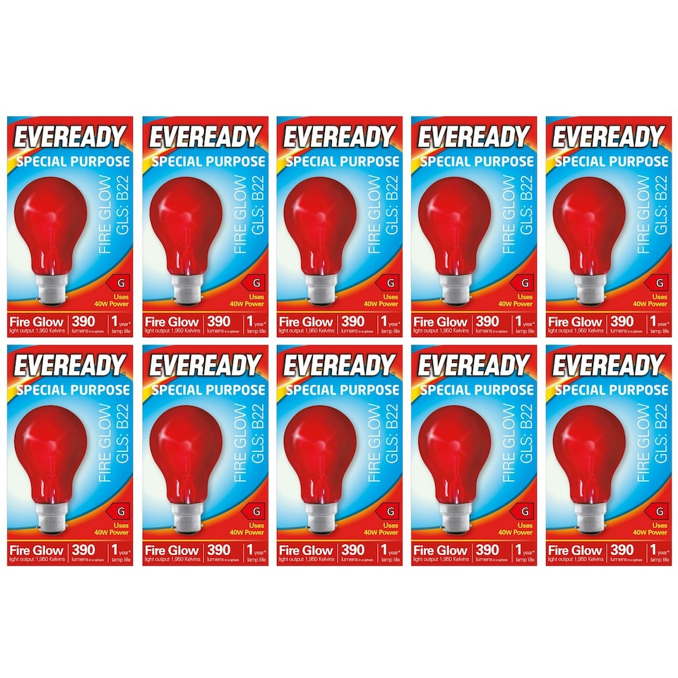 image 1 of Eveready B22 GLS 40W 1950k Fireglow Red Light Bulb  - Pack of 10