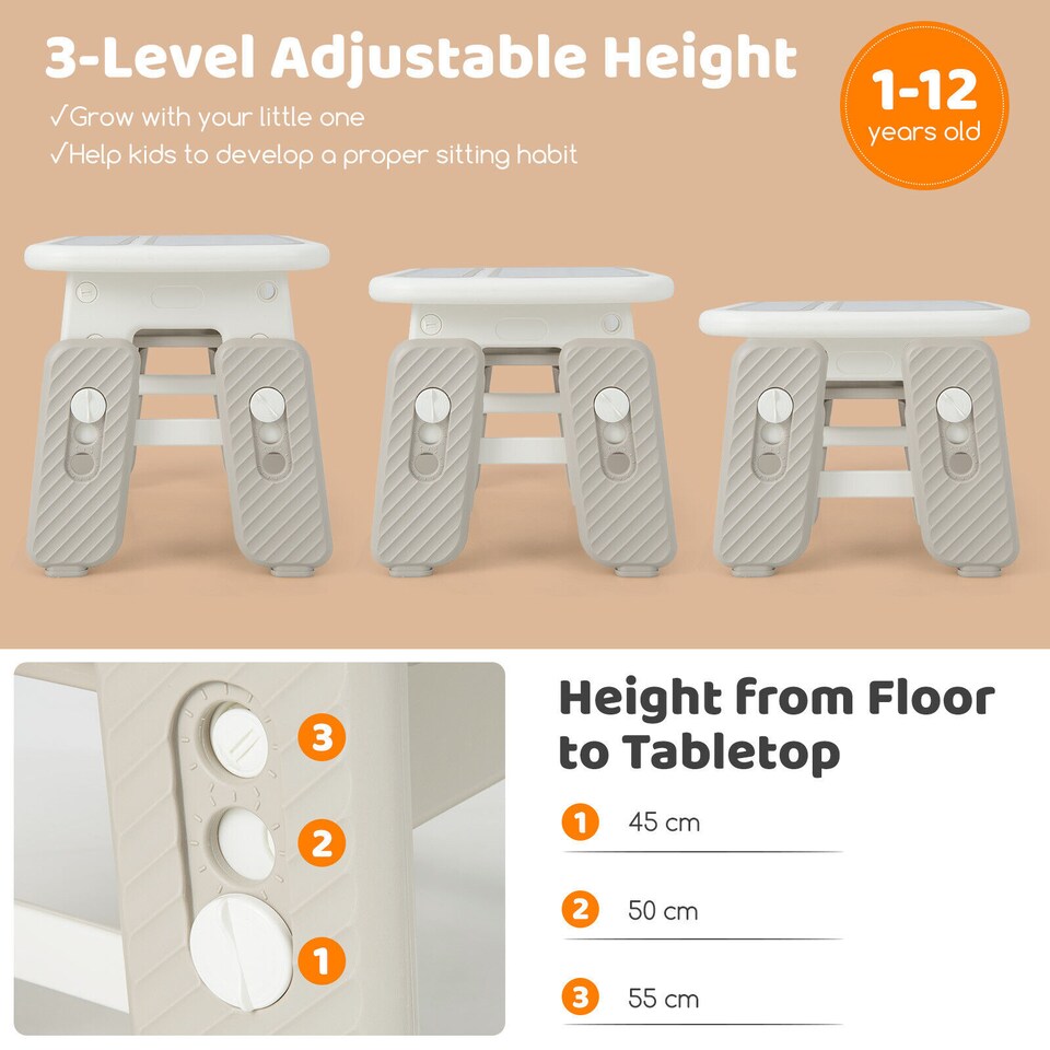 image 1 of COSTWAY Kids Drawing Table and Chair Set Grey