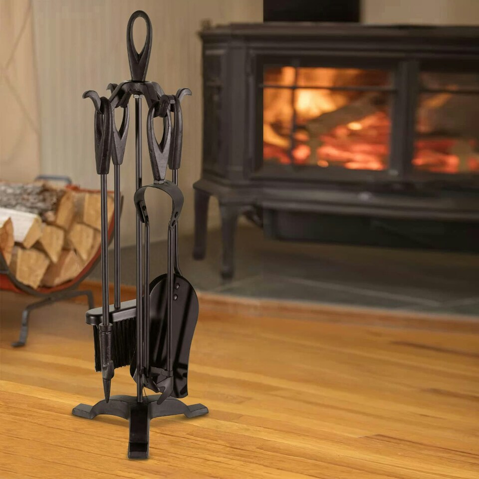image 1 of Black Fireplace Fireside 5 Piece Set including Stand