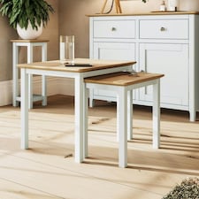 Taberno Oak Nest Of 2 Tables Linen White White