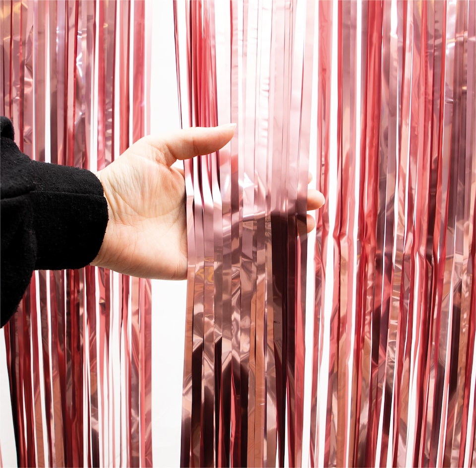 image 1 of Metallic Tinsel Curtain, 2.5M x 1M Rose Gold
