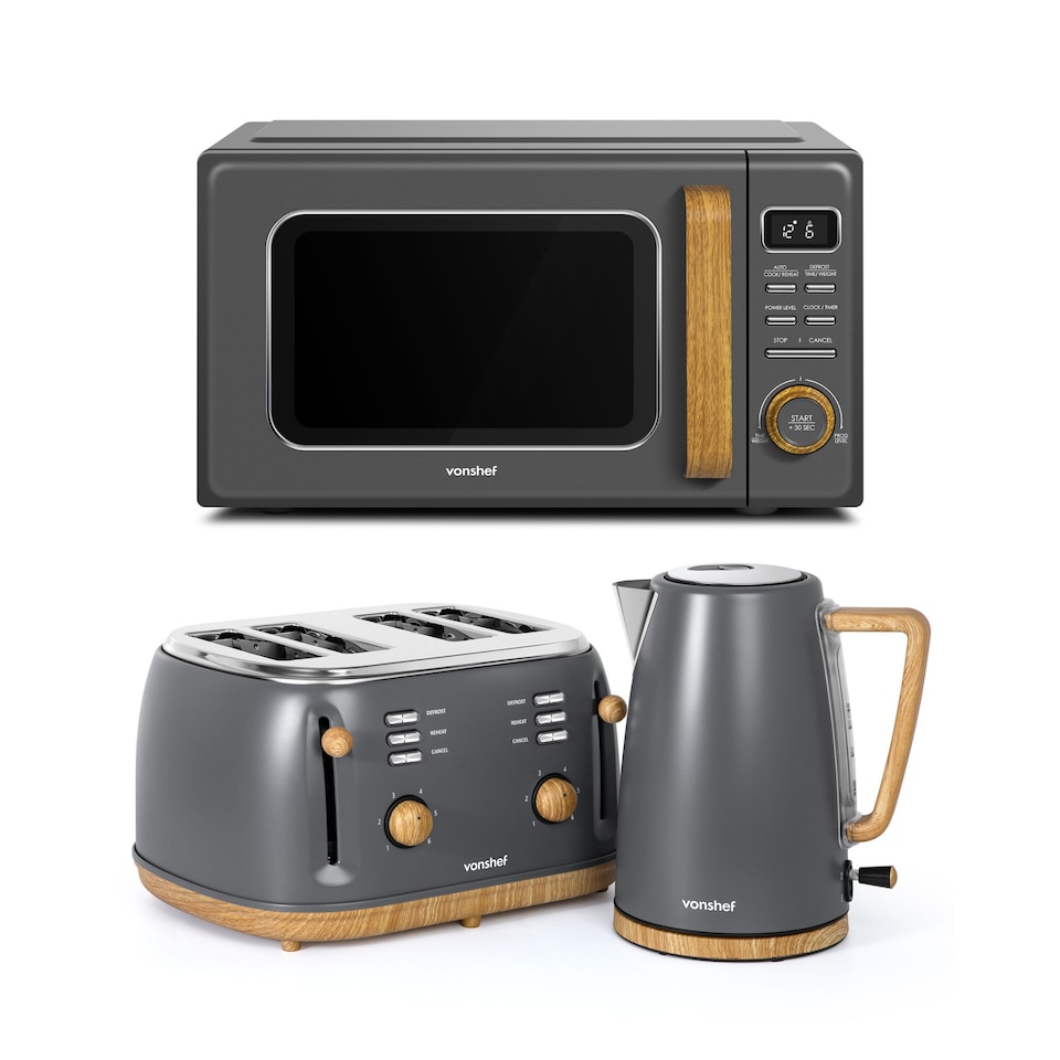 image 1 of Fika Grey Microwave Kettle Toaster Set, Fika Range, Grey