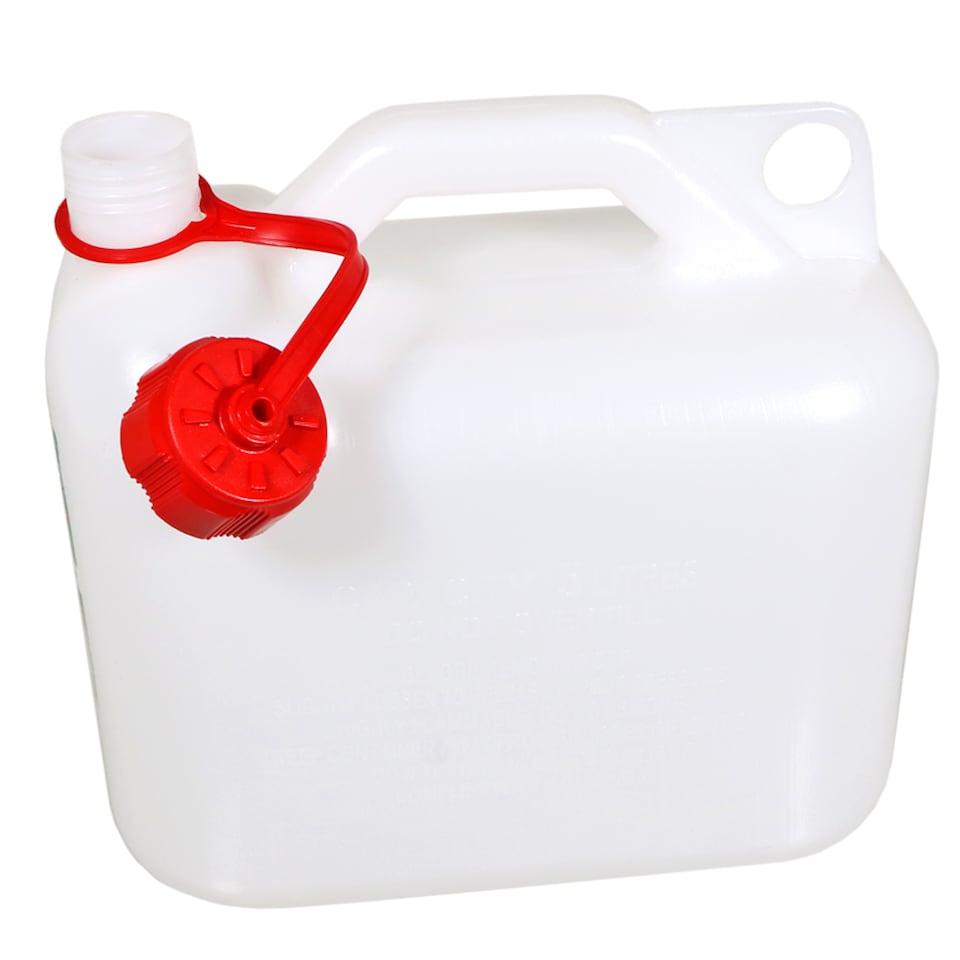 image 1 of SPARES2GO 5L Jerry Fuel Can Container Flexible Spout White 5 Litre Car Van Petrol Diesel Large