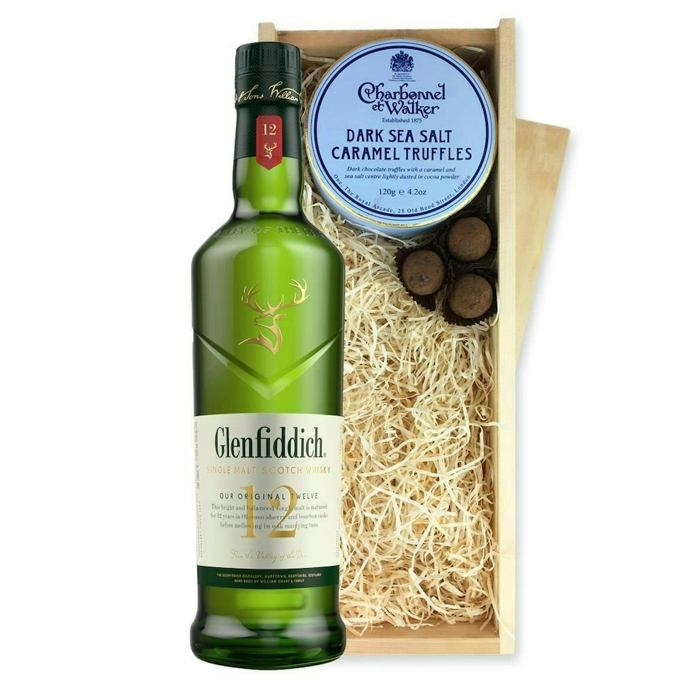 image 1 of Glenfiddich 12 Year Old Whisky And Dark Sea Salt Charbonnel Chocolates Box 70cl 40% abv