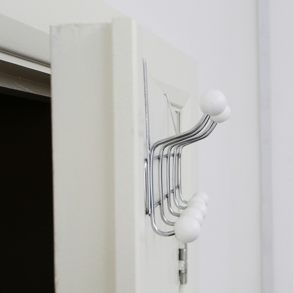 image 1 of Interiors by Premier Over Door Hanger, 10 White Ball Hooks Door Hanger, Space-Saving Door Hanger for Living Room and Hallway