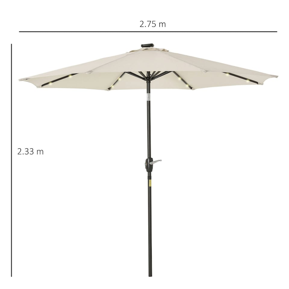 image 1 of Outsunny Garden Parasol Outdoor Tilt Sun Umbrella LED Light Off-white