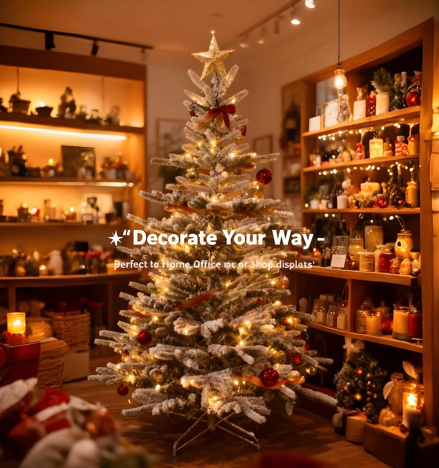 image 1 of 7FT Californian Pine Snow Covered Green Tips Bushy Artificial Plain Christmas Tree | White | White | 7ft