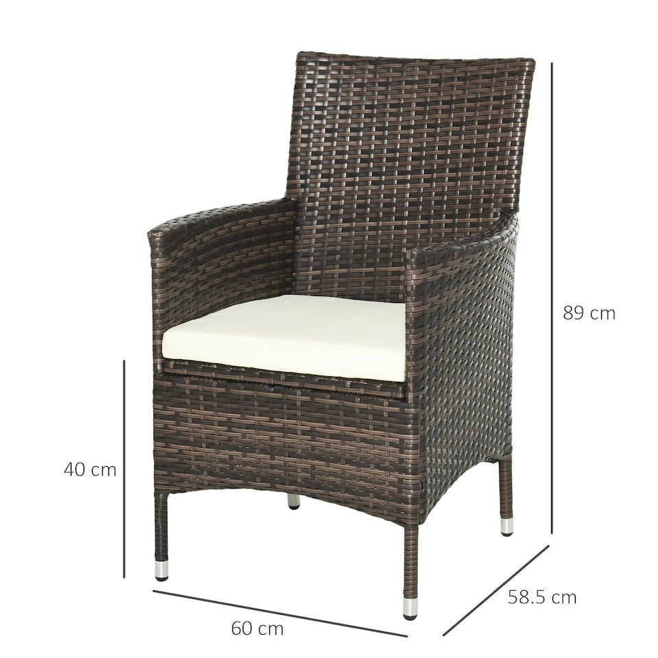 image 1 of Outsunny 2PC Outdoor Rattan Armchair Wicker Dining Chair Set Brown
