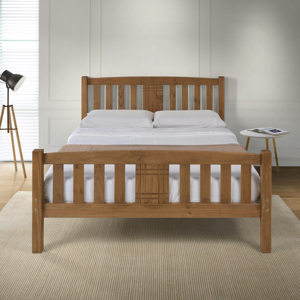 image 1 of 3ft Single Antique honey pine,wood,wooden,solid slatts,bed frame.