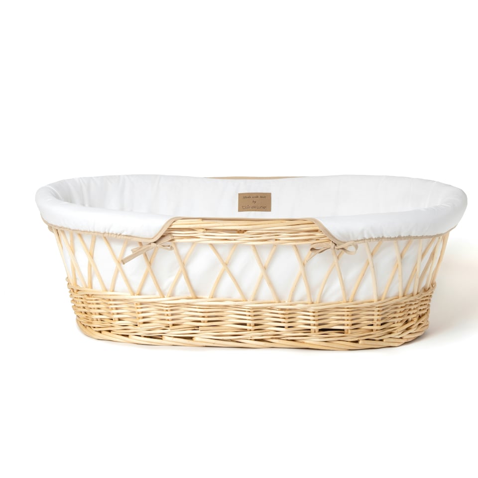 image 1 of Clair de Lune Organic Wicker Moses Basket With Rocking Stand - White