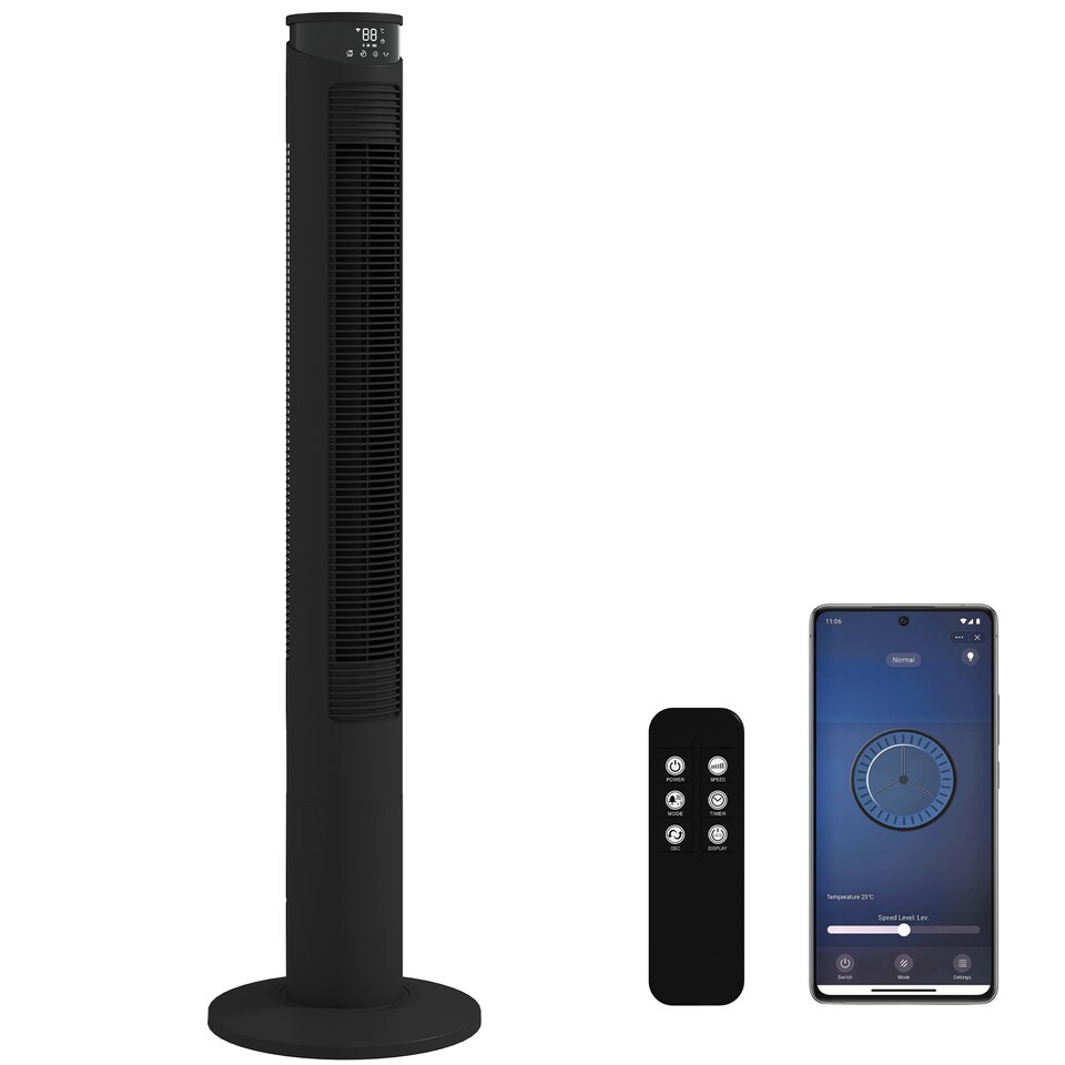 image 1 of HOMCOM Tower Fan with WiFi Control 116 cm | Black | Black | 31.5 x 31.5 x 116 cm