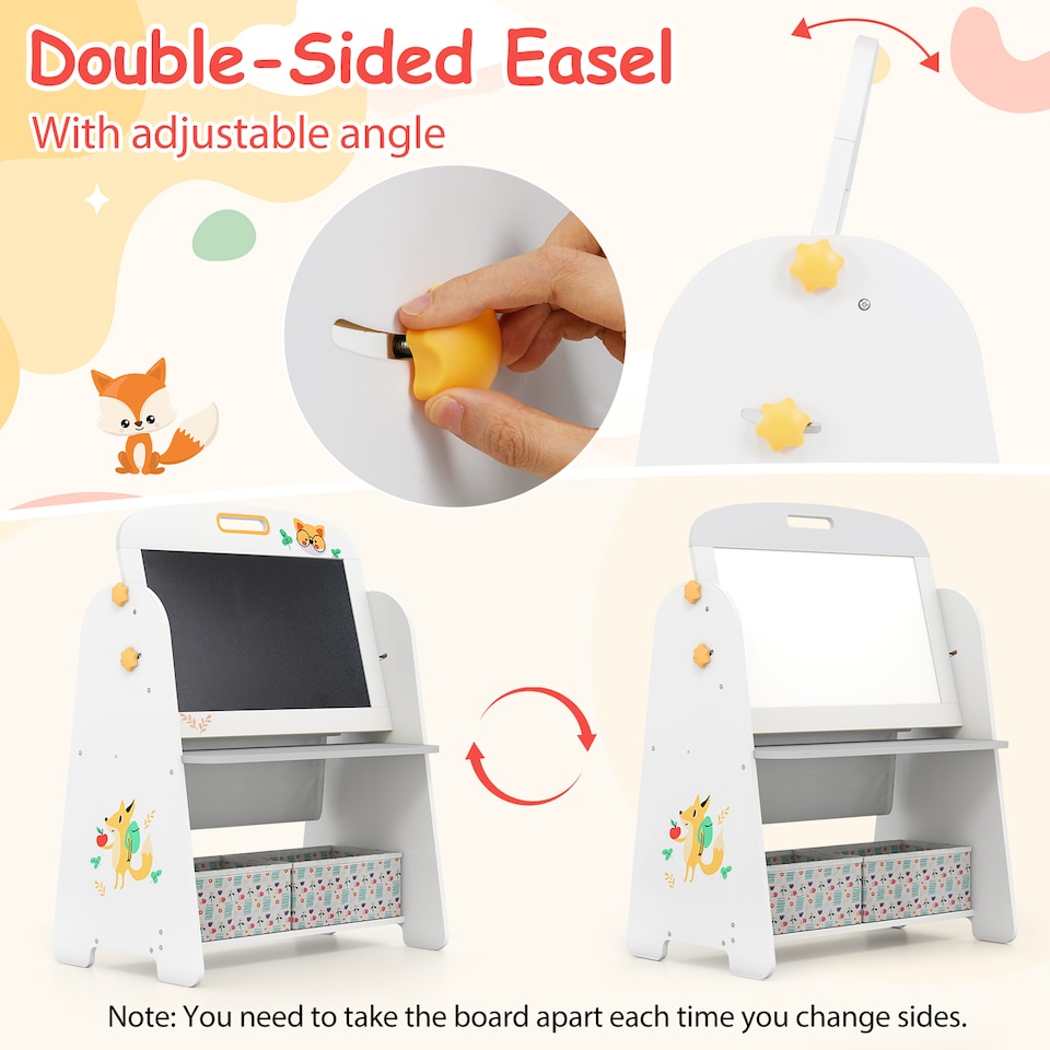 image 1 of COSTWAY 4-in-1 Art Easel and Bookshelf with Magnetic Grey