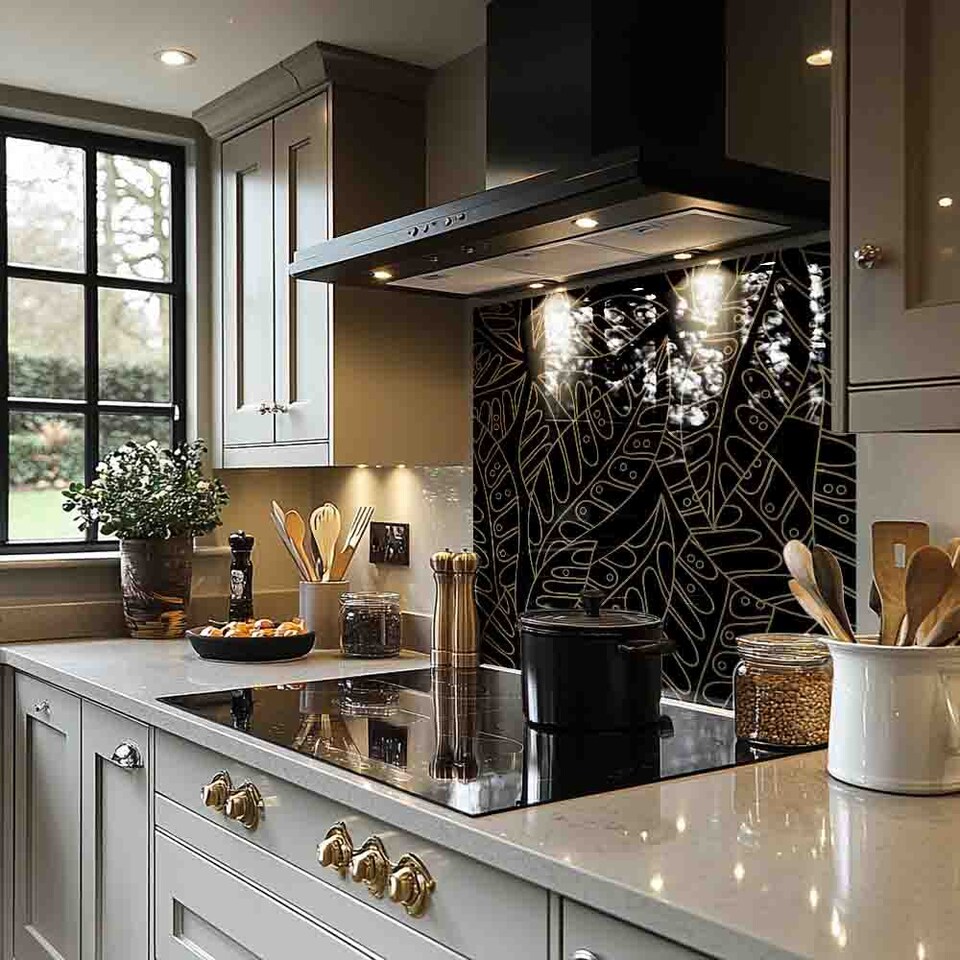 image 1 of Lined Flower Print Splash Back | White