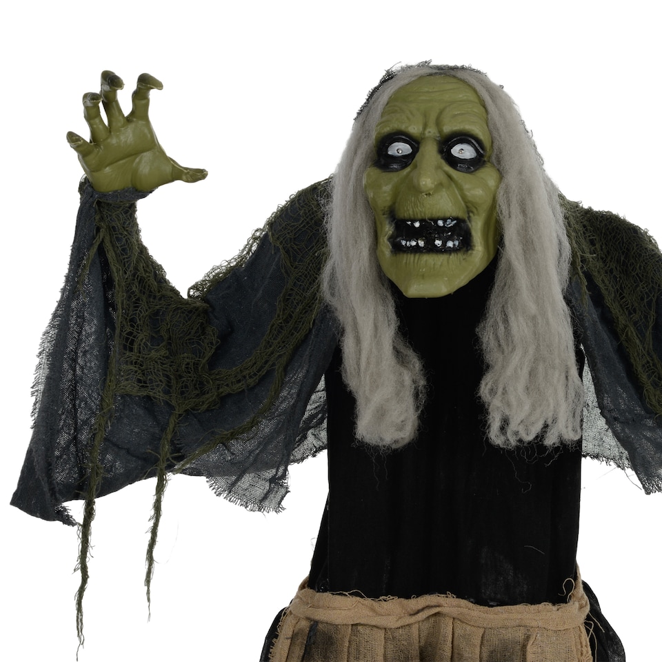 image 1 of HOMCOM 160cm 63 Witch Outdoor Halloween Decoration, Halloween Animatronic with Sound Activated, Light Up Eyes, Sound Effects, Animated Prop for Haunted House