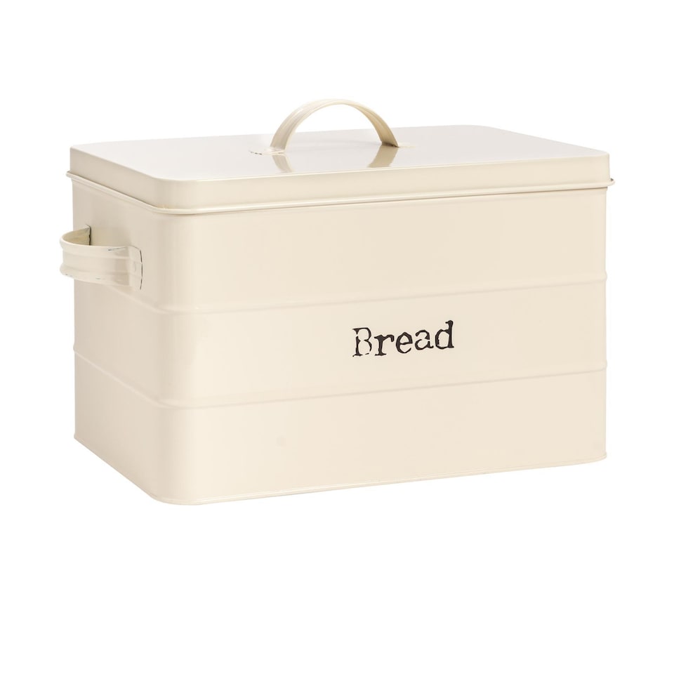 image 1 of Harbour Housewares Vintage Metal Kitchen Bread Bin - 40cm - Cream