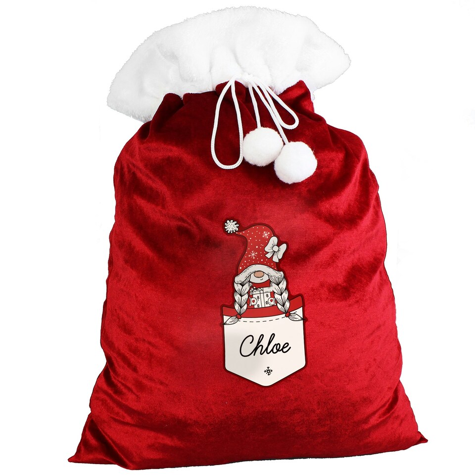 image 1 of Personalised Gonk Family Red Christmas Sack - Girl