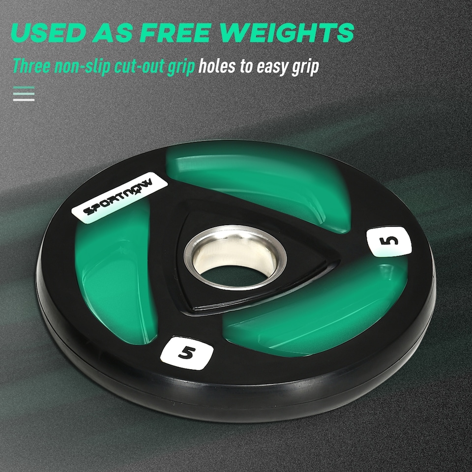 image 1 of SPORTNOW Two 5kg Olympic Weight Plates for Barbell, with Tri-Grips