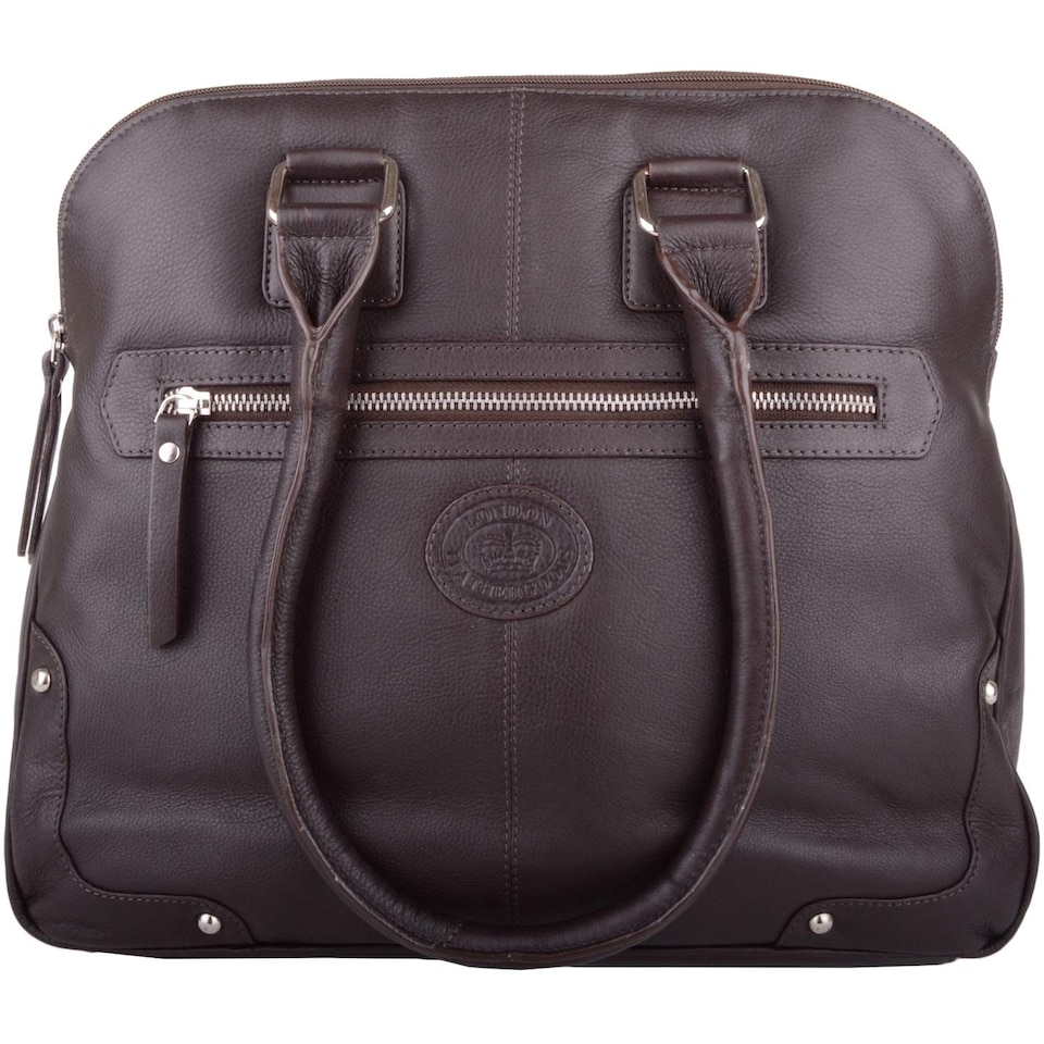 image 1 of London Leathergoods Womens Large Premium Soft Leather Travel / Work Hand Bag / Shoulder Bag | Brown | Dark Brown