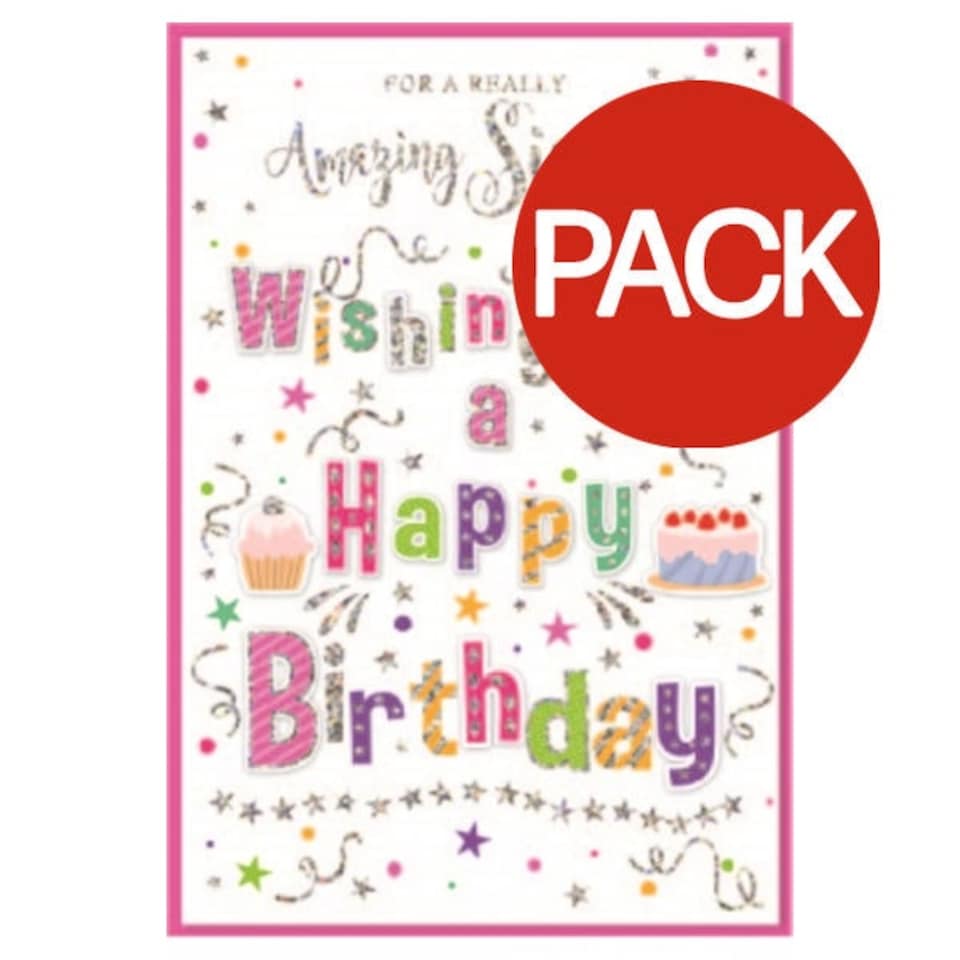 Simon Elvin For A Really Amazing Sister Birthday Greetings Card (Pack of 6) - Multicoloured - One Size