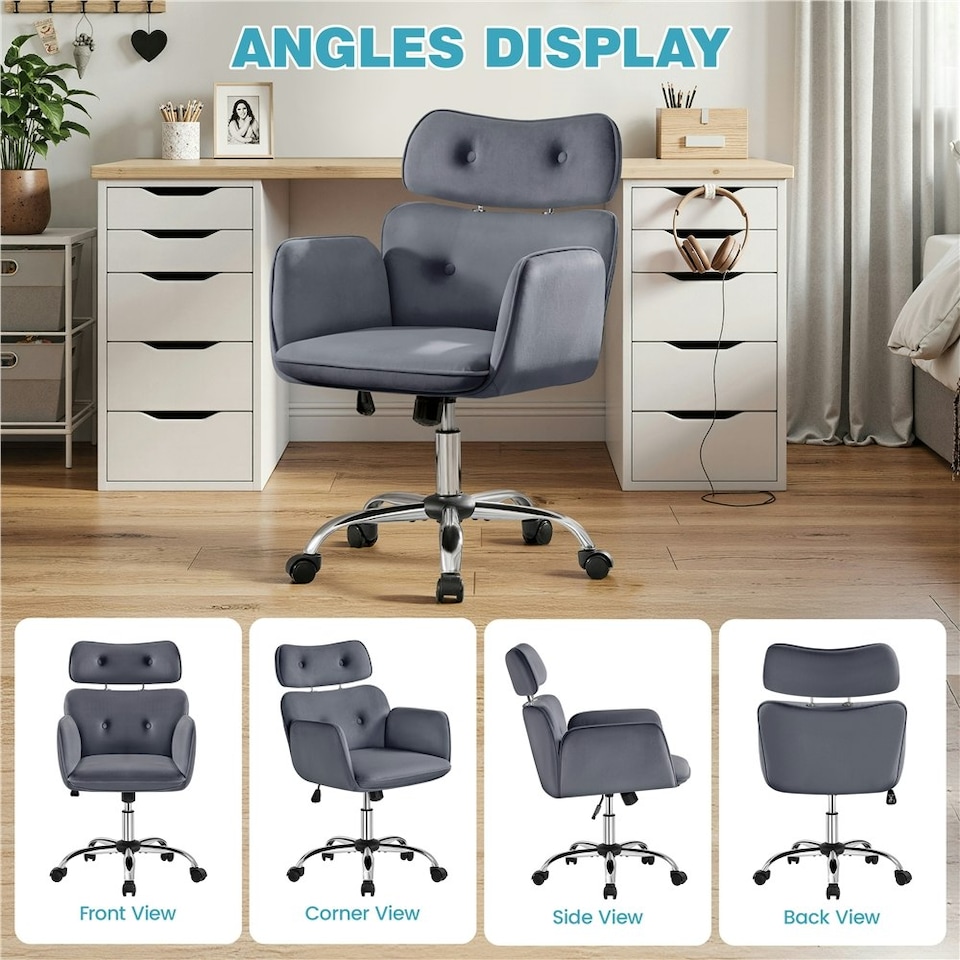 image 1 of Yaheetech Ergonomic Home Office Chair with Headrest Dark Gray | Grey | Dark Grey
