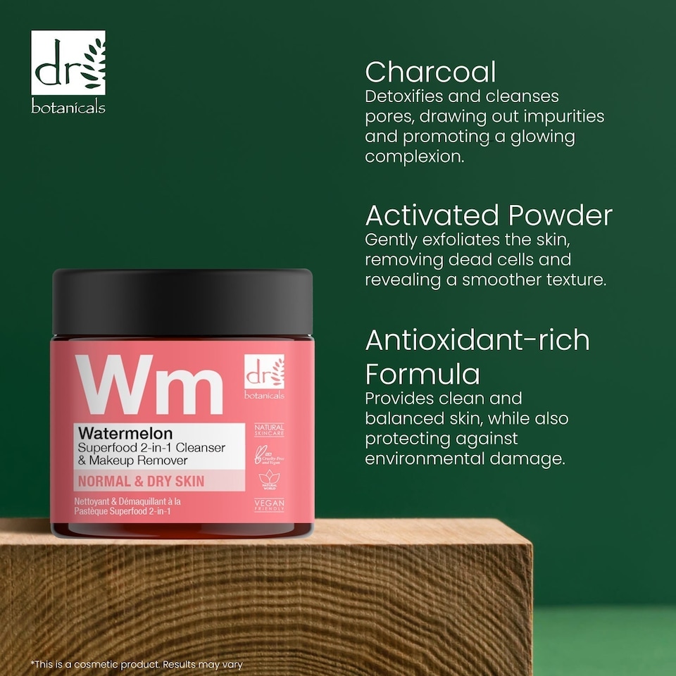 image 1 of Dr Botanicals Watermelon Superfood 2-In-1 Cleanser & Makeup Remover 60ml x 2 Duo Pack
