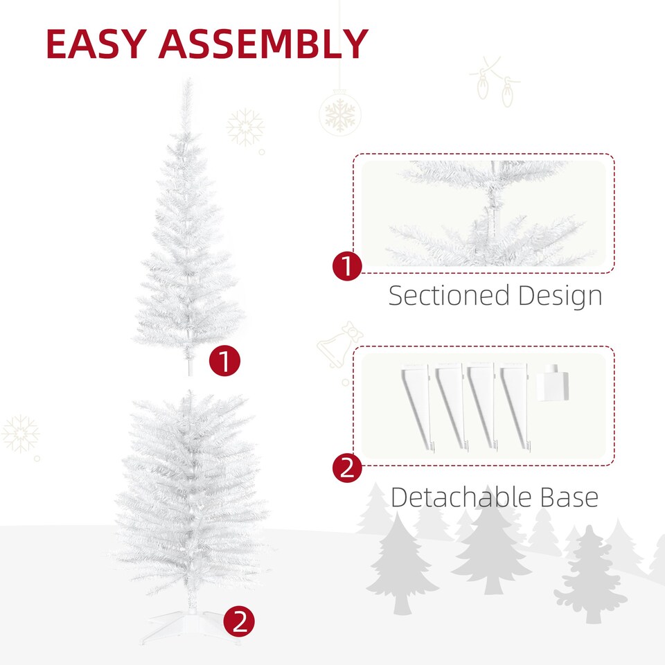 image 1 of HOMCOM 5FT Pencil Artificial Christmas Tree with Solid Stand Tips White