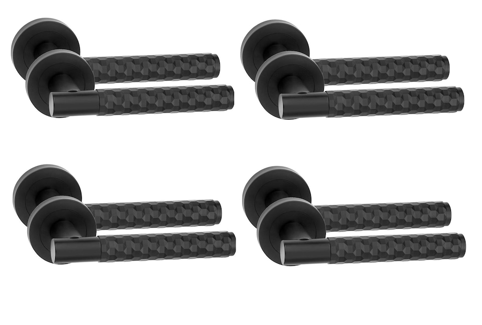 image 1 of Golden Grace 4 Pair Knurled Hex Cut T-Bar Door Handle Matt Black Finish with Spindle and Screws