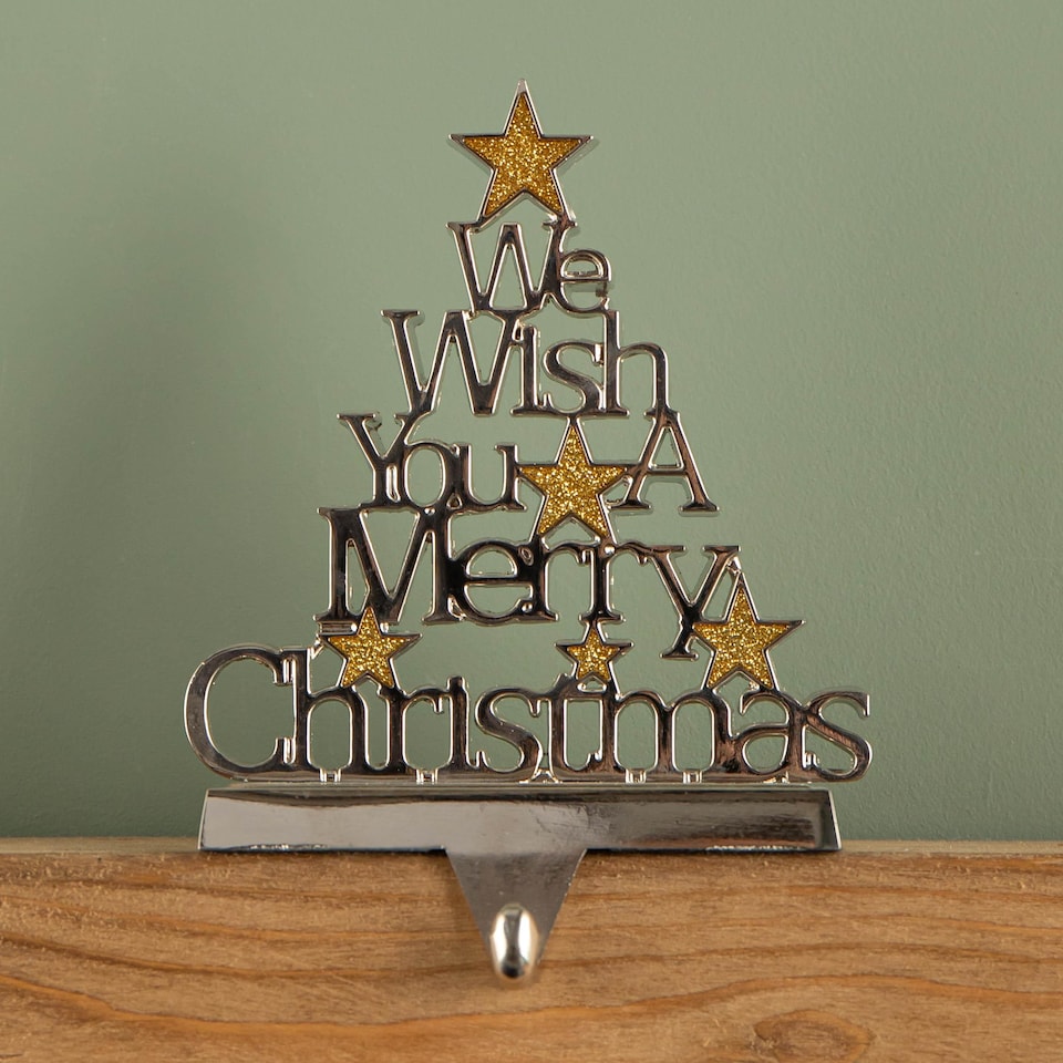 image 1 of 22cm Silver Christmas Stocking Hanger - We Wish You a Merry Christmas