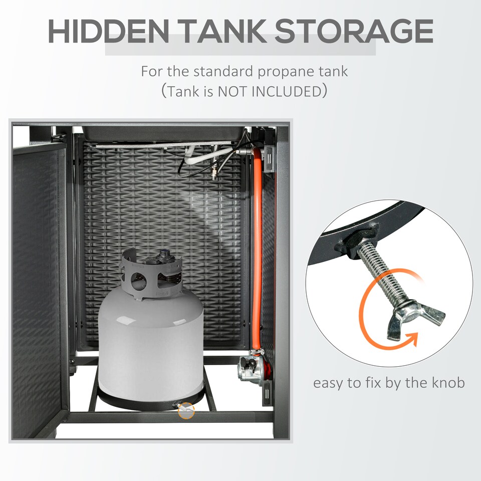 image 1 of Outsunny Square Propane Gas Fire Pit Table, 40000 BTU Rattan Smokeless Firepit Patio Heater with Protective Cover, Glass beads and Lid, 71cm x 71cm x 63cm, Black