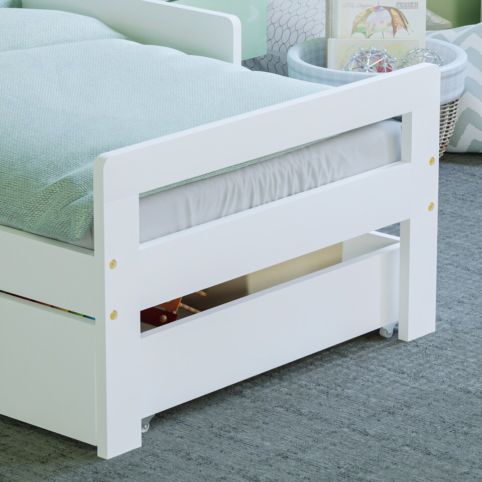 image 1 of Junior Vida Taurus Toddler Bed With Storage Drawer, White, 70 x 140cm