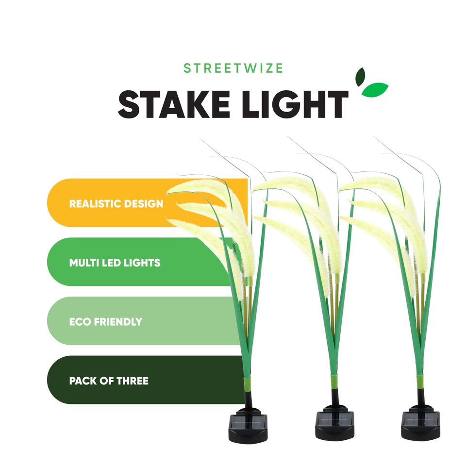 image 1 of Gardenwize 3pc Solar Setaria Viridis Stake Lights