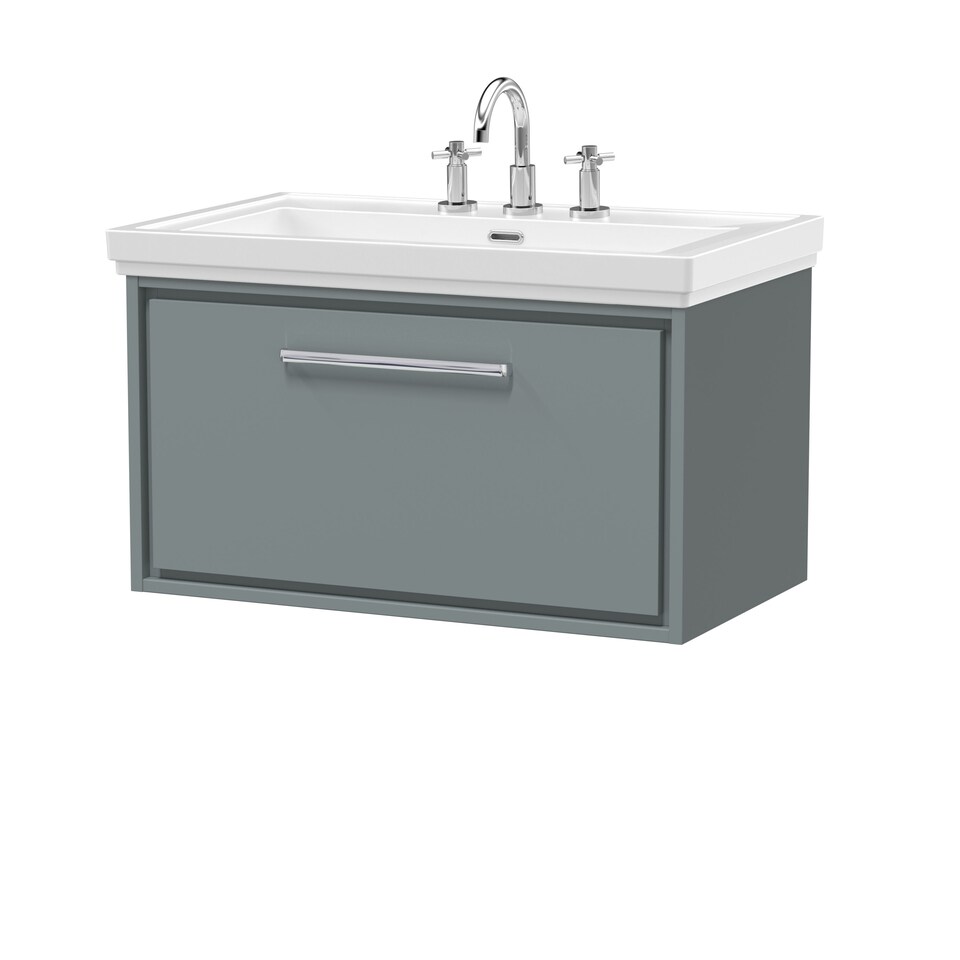 image 1 of Balterley Modern Bathroom Wall Hung Single Drawer Vanity Unit with Fireclay Basin - Basin, 3 Tap Holes | Grey | Monument Grey | 498 x 830 x 471mm