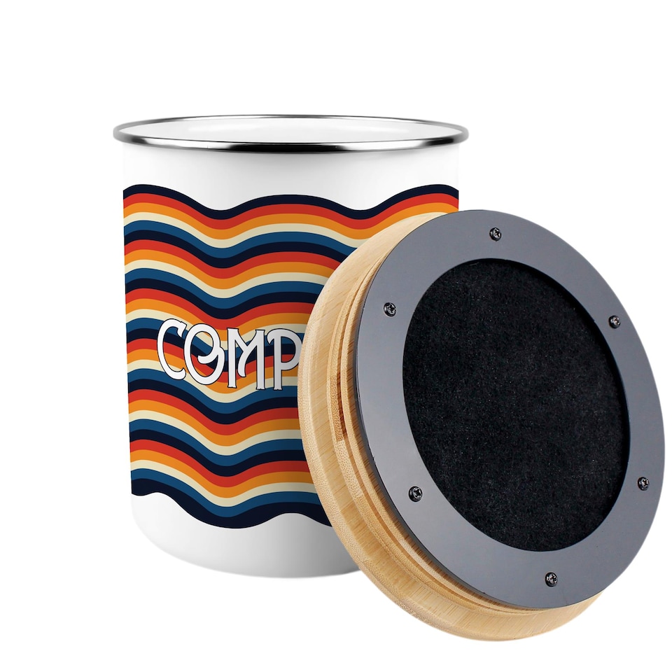 image 1 of Retro Waves Compost Caddy - Metal 2L Decorative Kitchen Food Waste Bin
