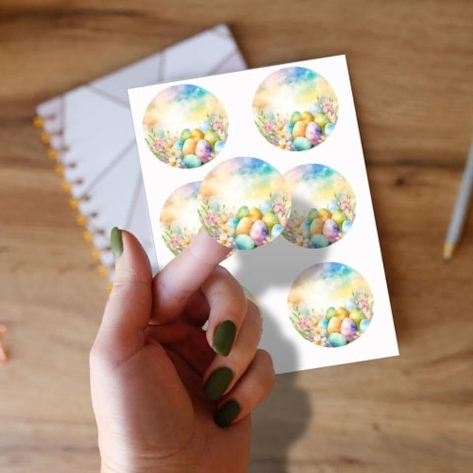 image 1 of Easter Eggs Round Stickers 88mm - Sheet of 6