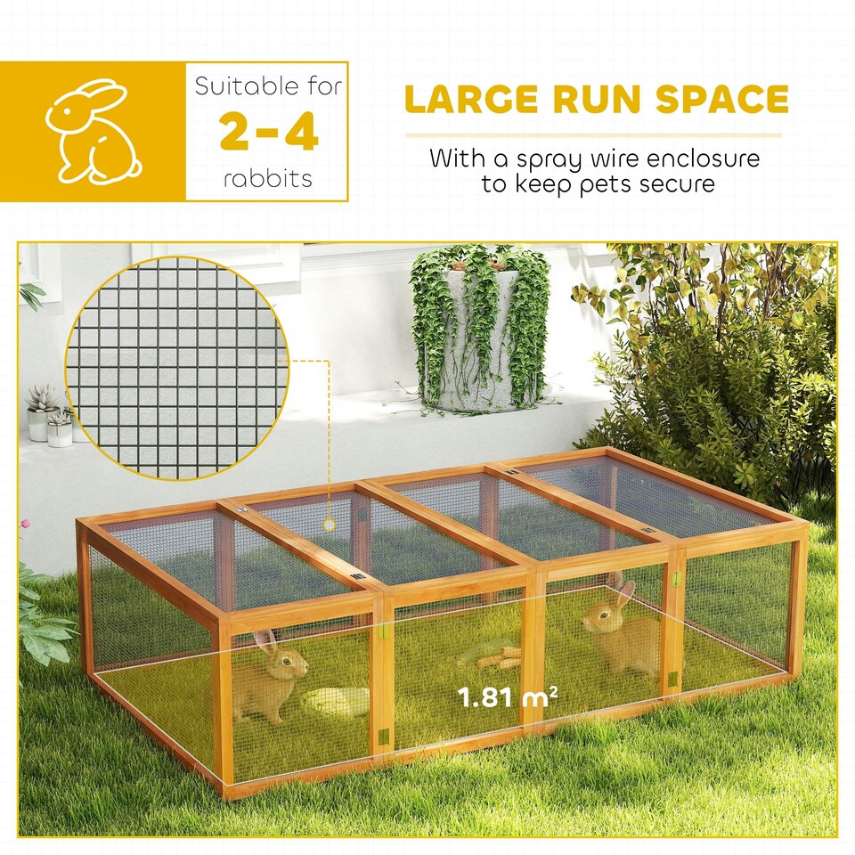 image 1 of PawHut Rabbit Hutch Cage, Wooden Outdoor Run with Openable Roof, Natural