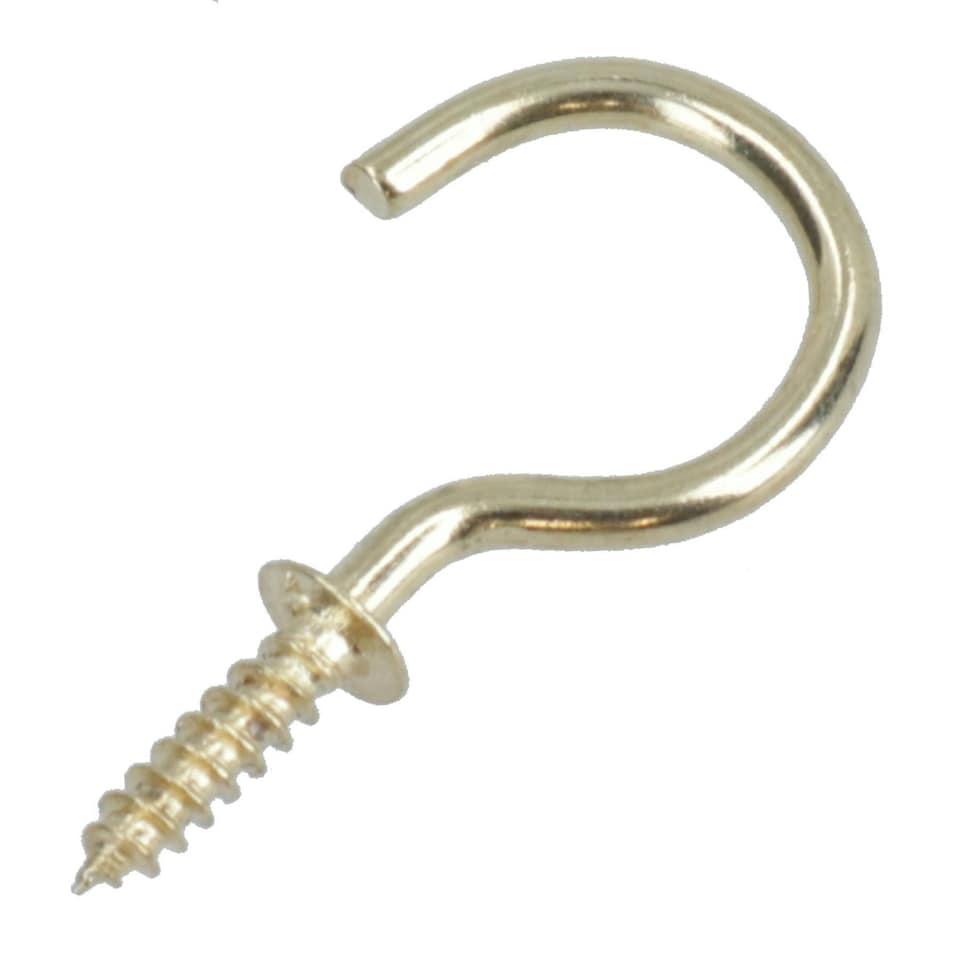 image 1 of 25mm Cup Hook Screws Picture Curtain Hangers Fasteners Brass Coated 40pc