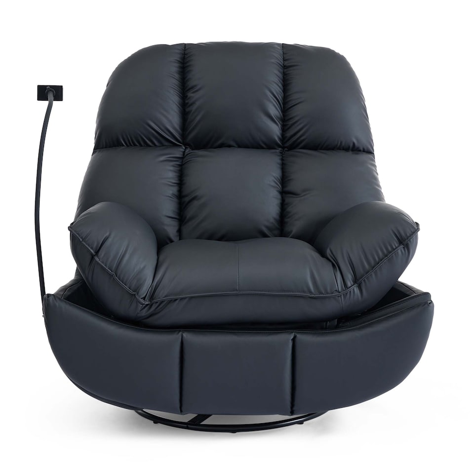 image 1 of Chicago Faux Leather Swivel & Rocker Electric Recliner Chair Black | Black | Black | One Size