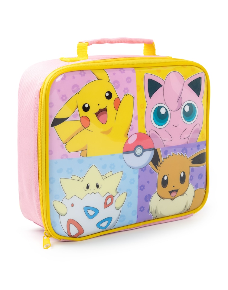 image 1 of Pokemon Girls Lunch Bag Set | Kids 5 Piece Zip Dinner Bag, Water Bottle and Snack Pot Bundle in Pink and Yellow | Pikachu, Jiggly Puff, Eevee, Togepi Besties Characters | Game TV Series Merchandise Gift