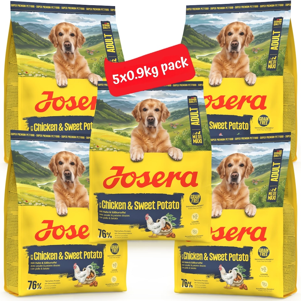 image 1 of Josera Medi/Maxi Adult Chicken & Sweet Potato complete dog food | Grain-free | Medium & Large breeds | Lots of meat | Active dogs | Green-Lipped Mussel | 5x0.9kg