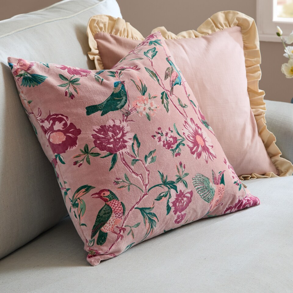 image 1 of Wylder Aviary Cotton Velvet Cushion