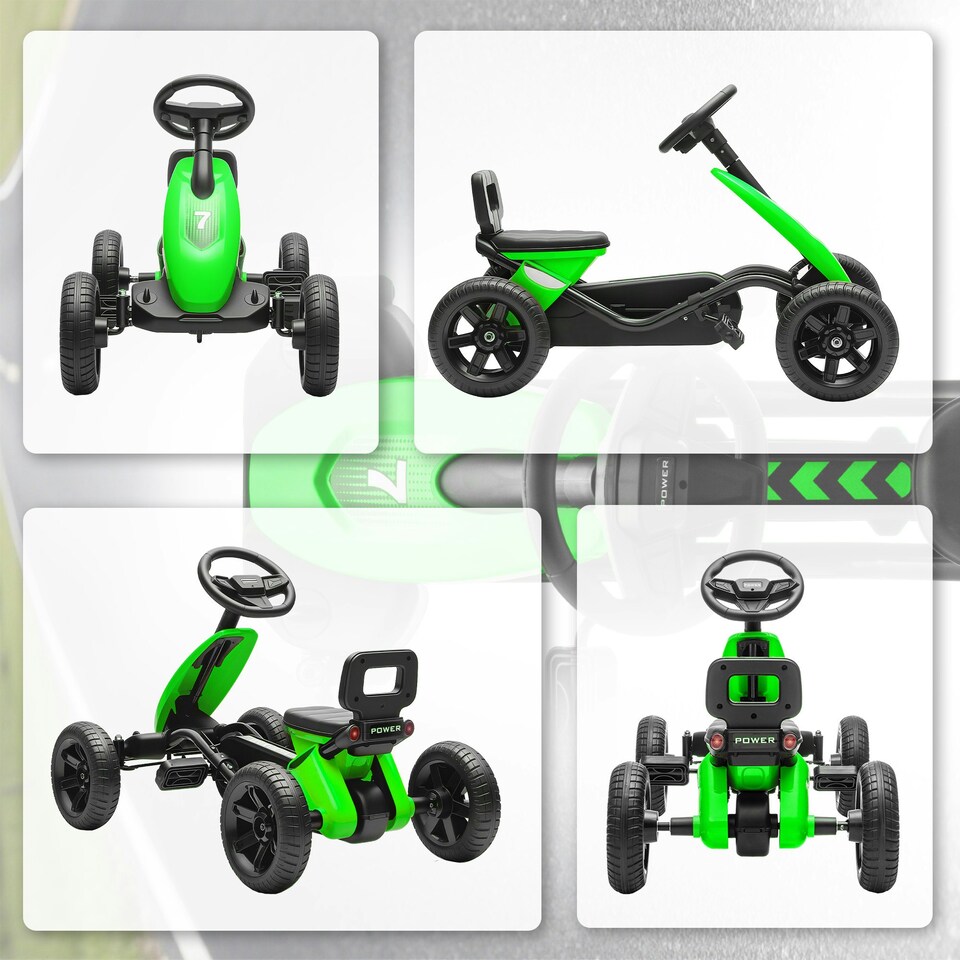 image 1 of AIYAPLAY Pedal Go-Kart for Kids with Silent EVA Wheels, Metal Frame, Green