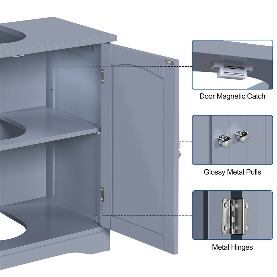 image 1 of Yaheetech Wooden Bathroom Cabinet with Precut Sink Hole Grey Grey