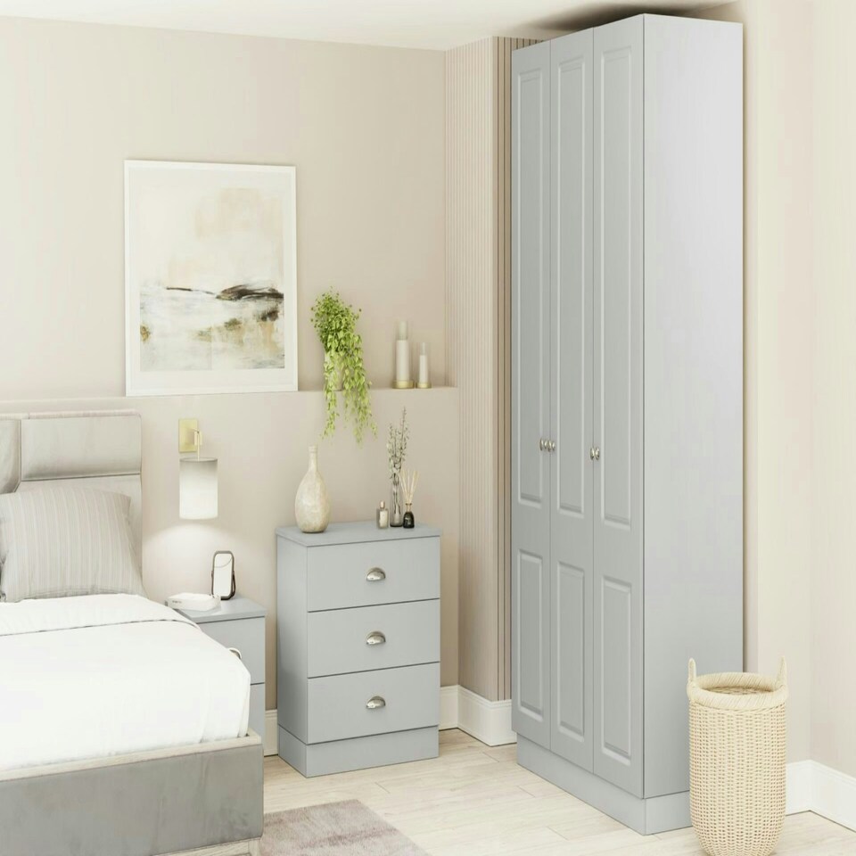 image 1 of Classic Square Panel Light Grey Single Wardrobe with Single Rail Grey