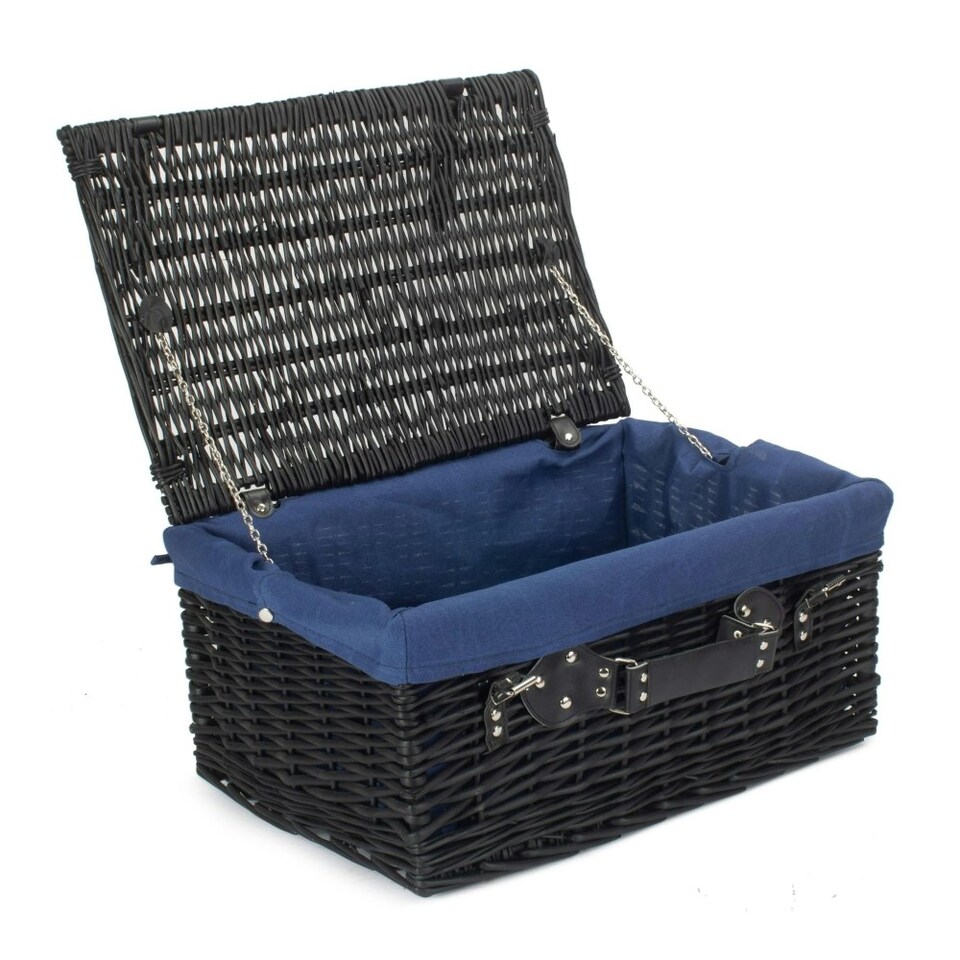 image 1 of 51cm Empty Willow Wicker Picnic Basket with Lining Blue | Blue | One Size