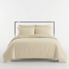 Luxury Satin Stripe Duvet Cover Set T250 Cotton Rich Soft Bed Linen | Cream | Single